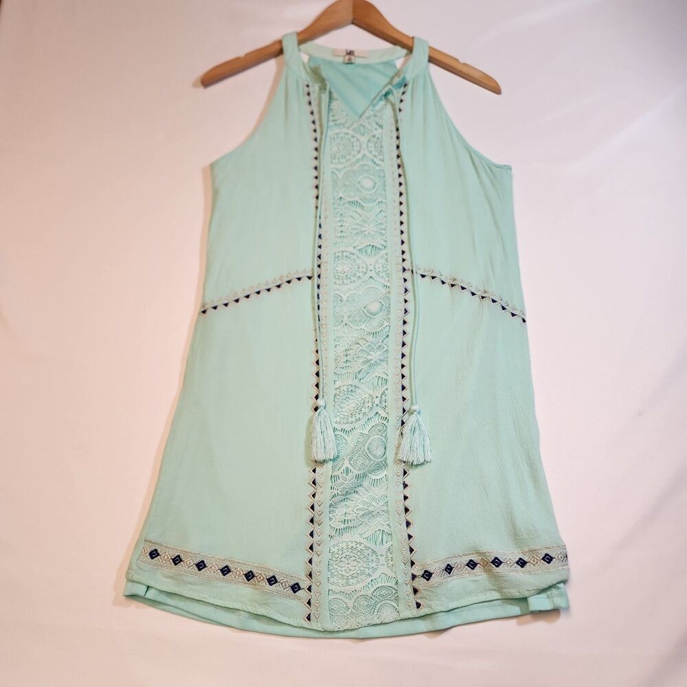 YA Los Angeles Sleeveless Tank Dress Mint Green Womens Size M Lace Geometric